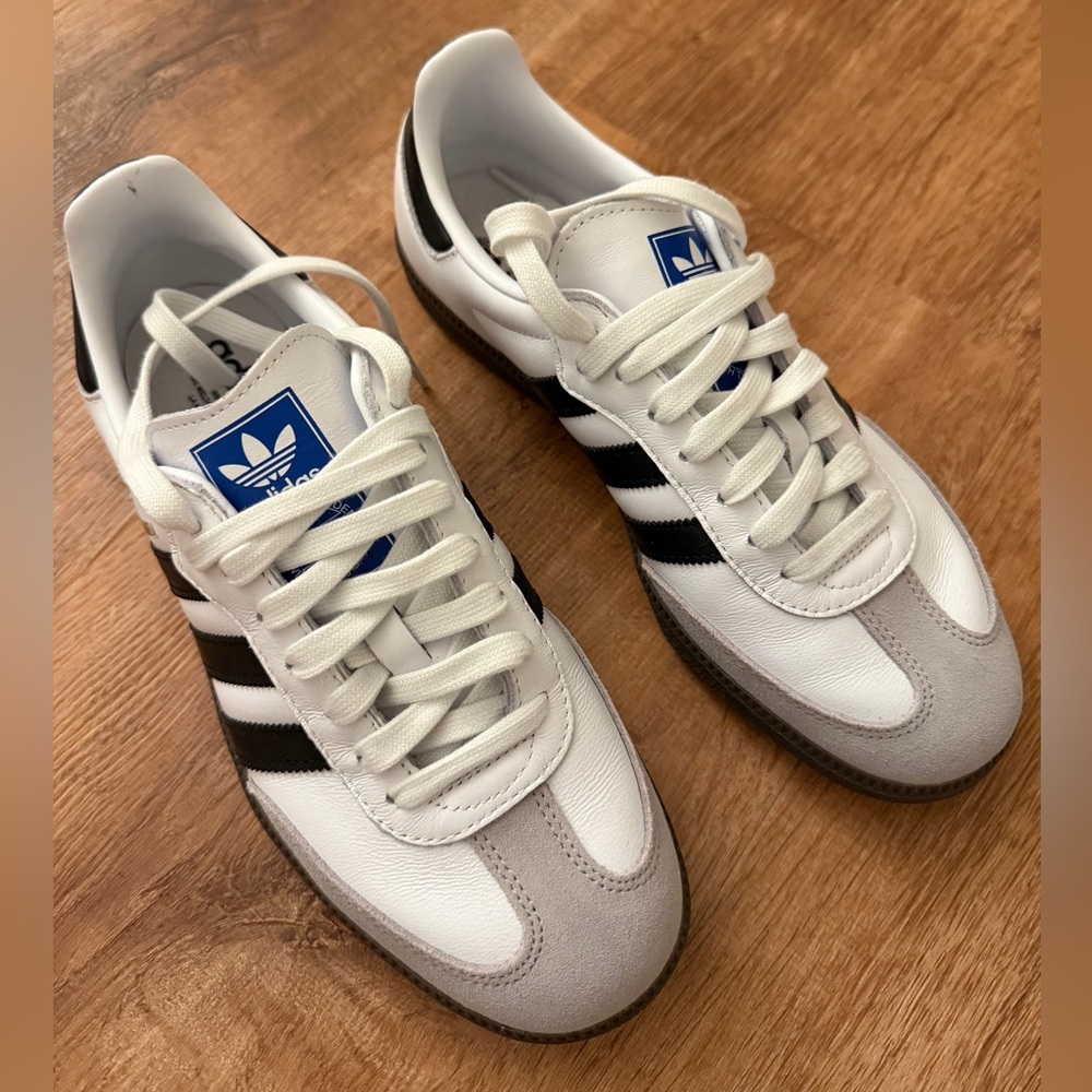 Adidas sambas, black and white, size Men’s US 8, Women’s US 9.